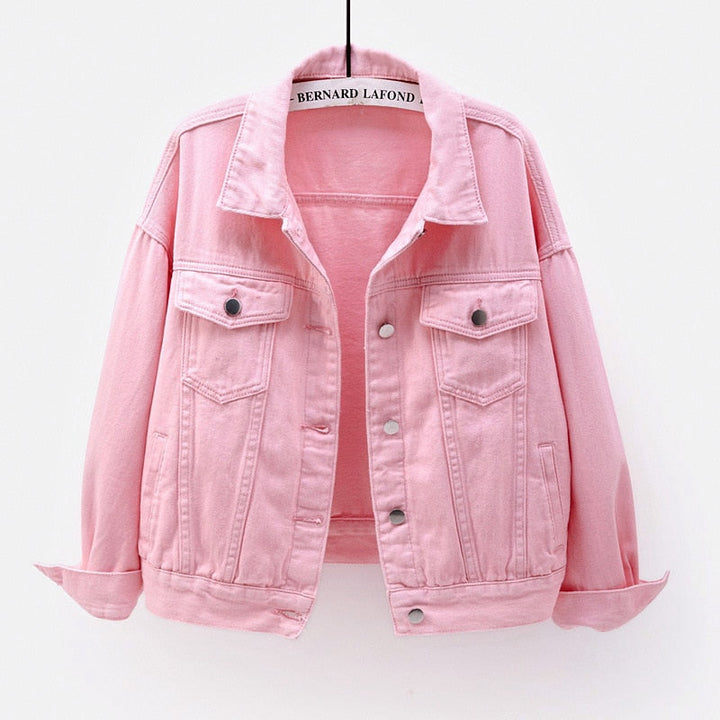 Women pink denim jacket