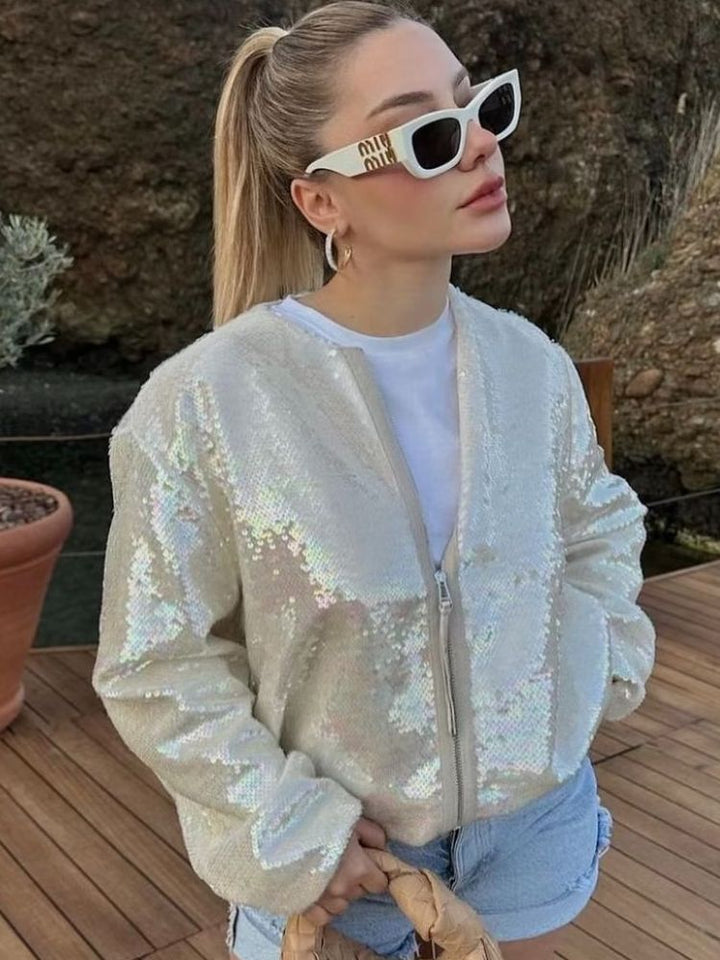 Sparkly Bomber Jacket for Women