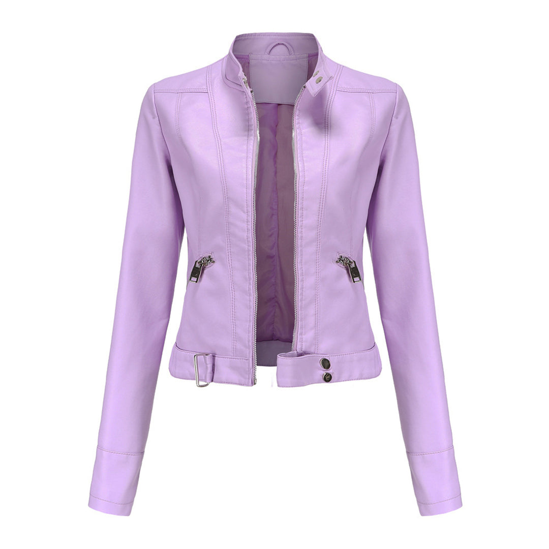 Stylish leather jacket for women with belt