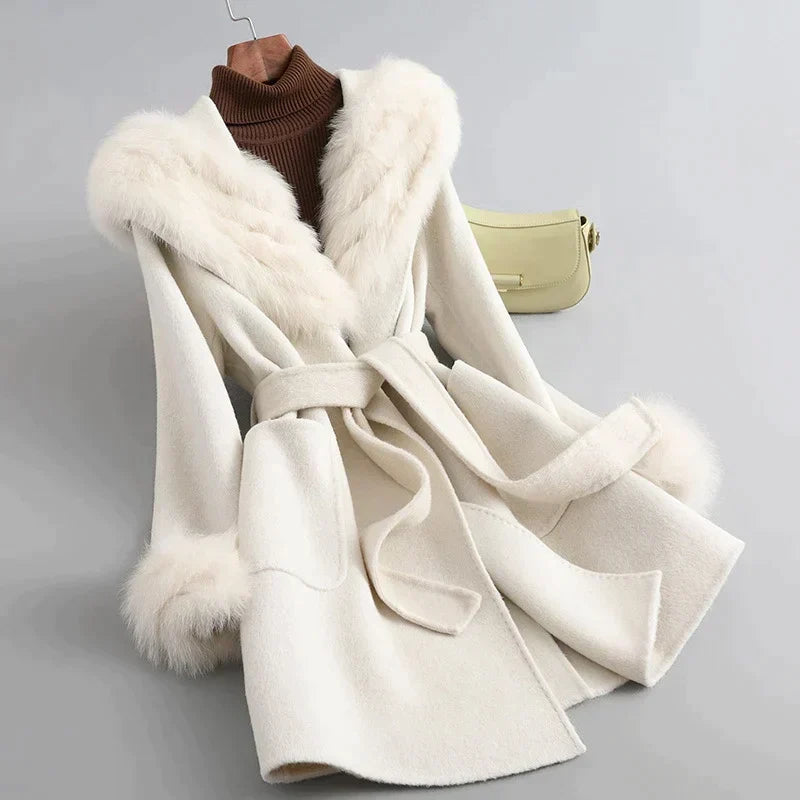 Enchanting wool & fur raincoat for ladies