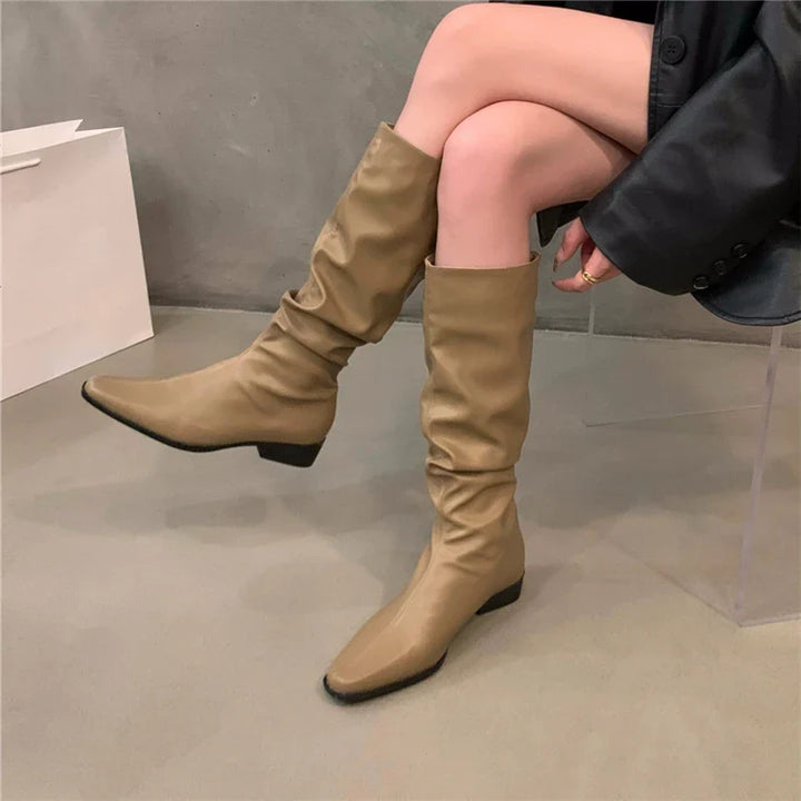 Fashionable long knee boots with block heel for women