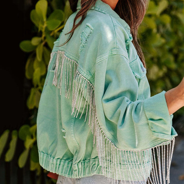 Denim Jacket with Fringes for Women