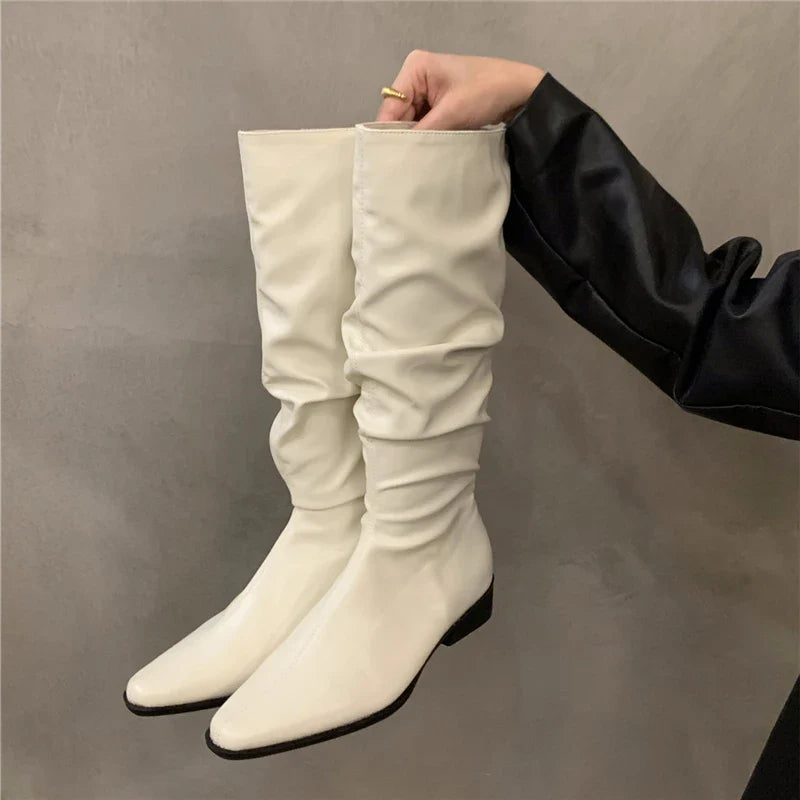 Fashionable long knee boots with block heel for women