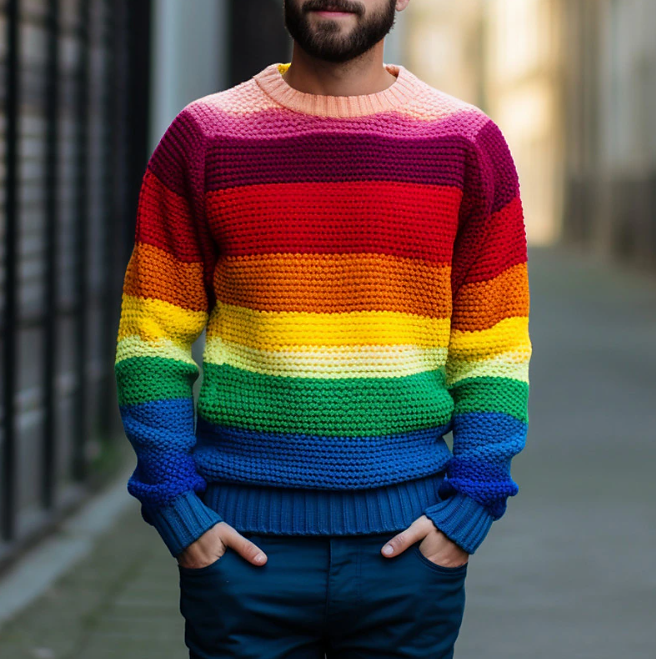 Rainbow round neck sweater for men