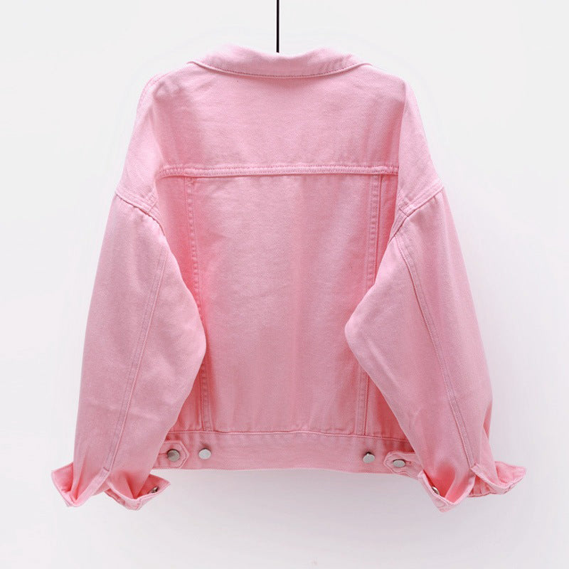 Women pink denim jacket