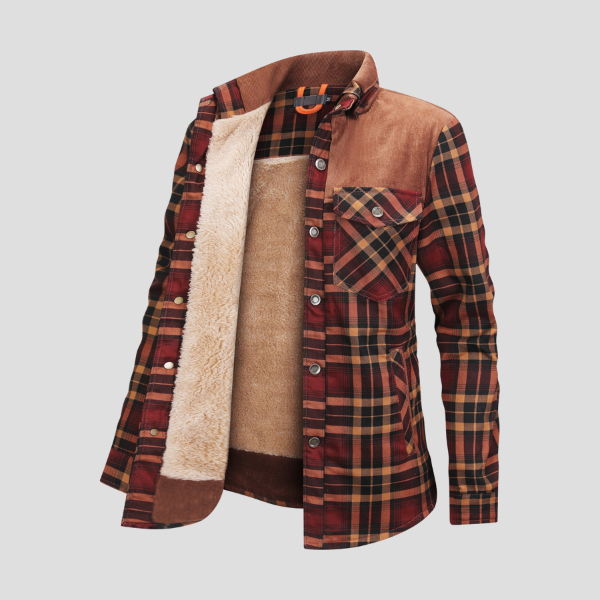 Checked button jacket with fleece inside for women