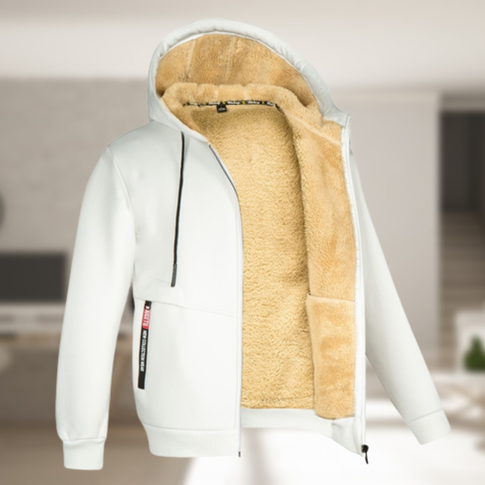 Men's casual winter jacket with hood and fleece