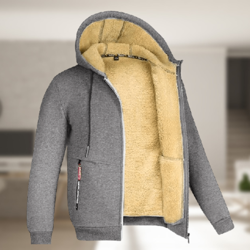 Men's casual winter jacket with hood and fleece