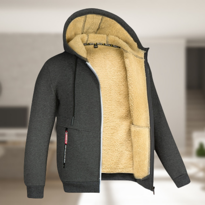 Men's casual winter jacket with hood and fleece