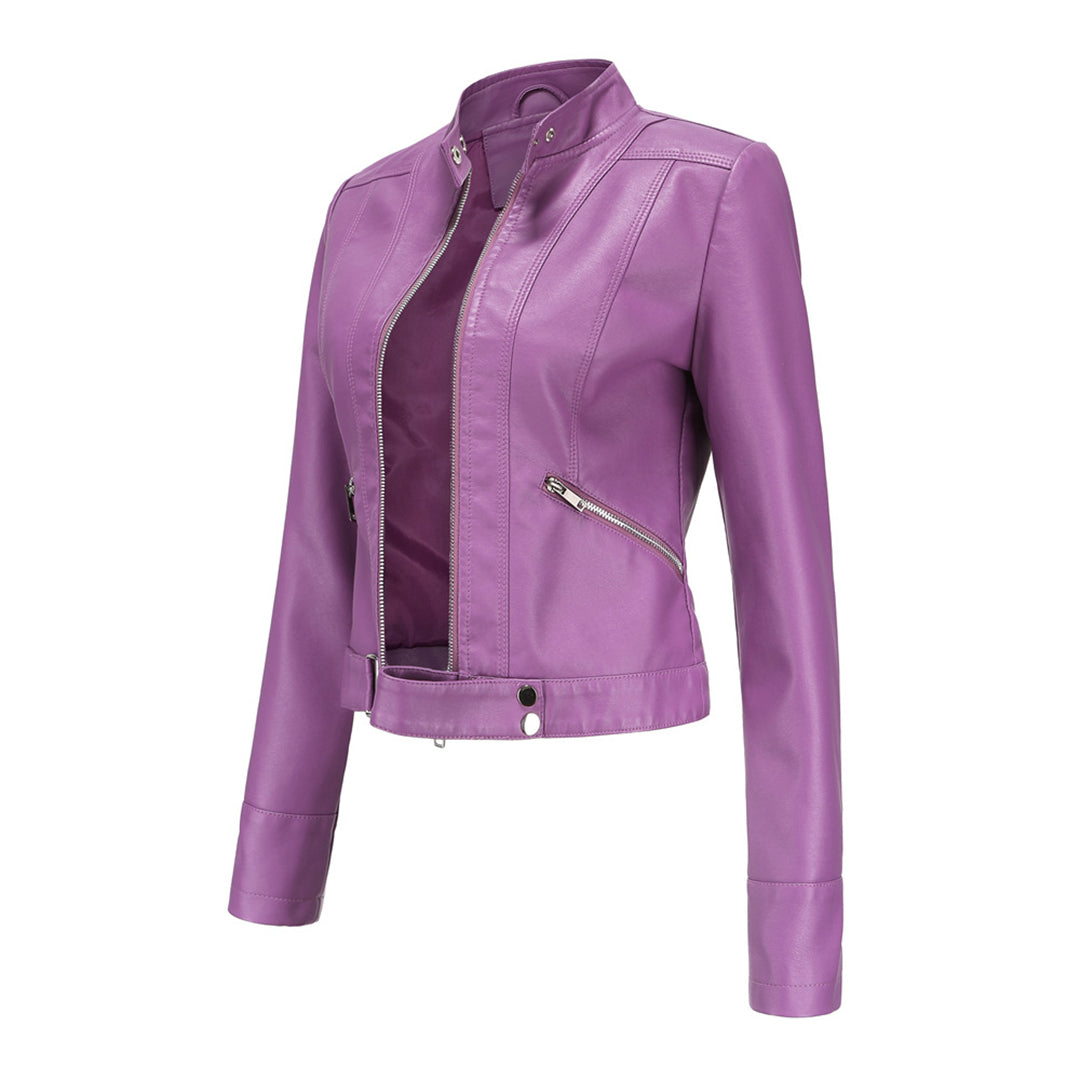 Stylish leather jacket for women with belt