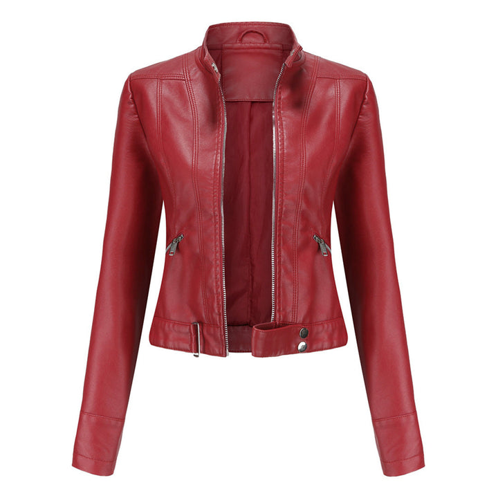 Stylish leather jacket for women with belt