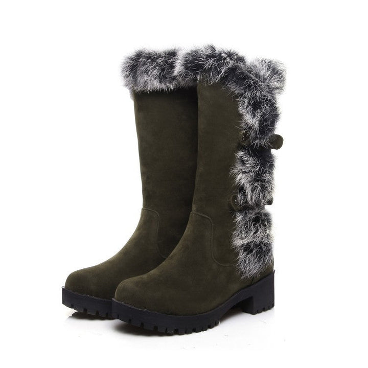 Suede women's snow boots with fur and low heel