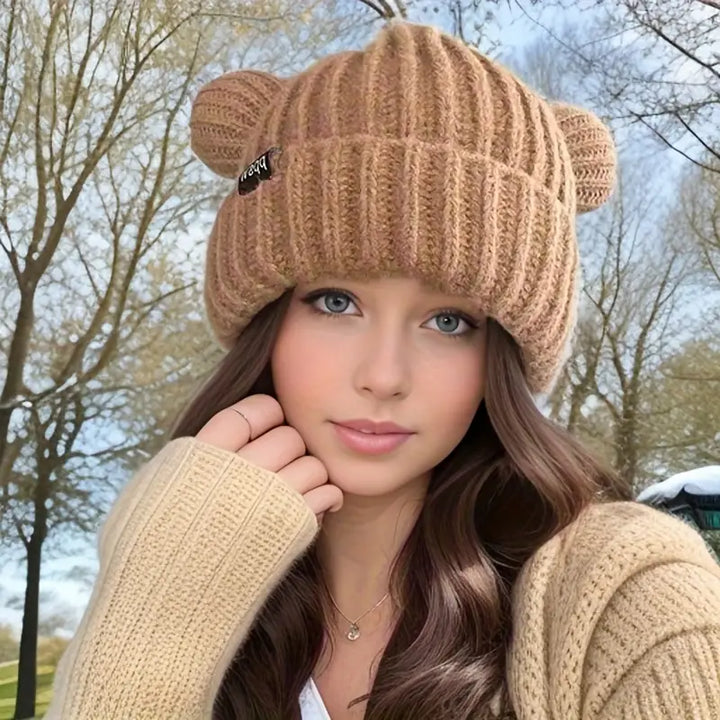 Knitted ladies cap with ears