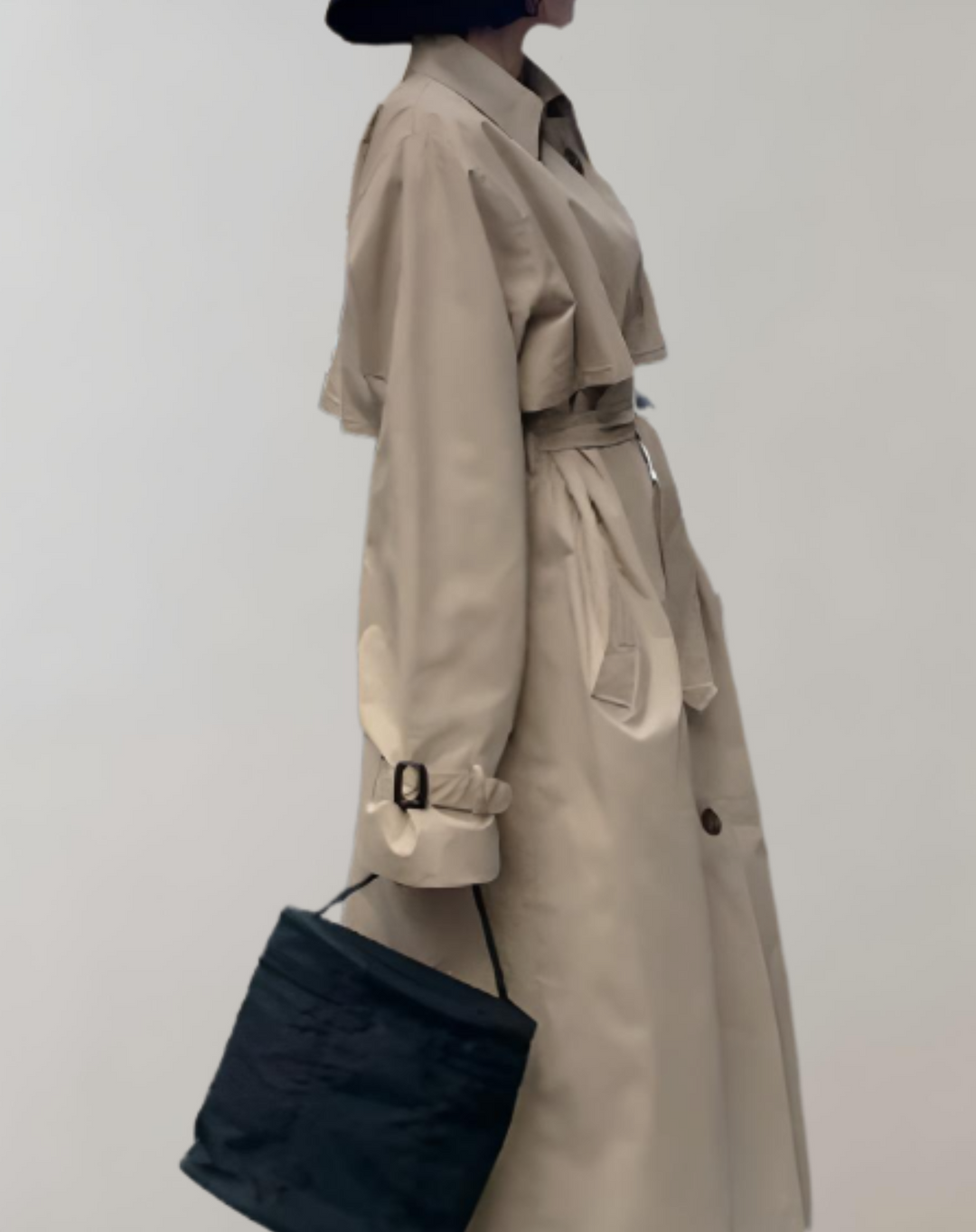 Women's long trench coat with belt and buttons