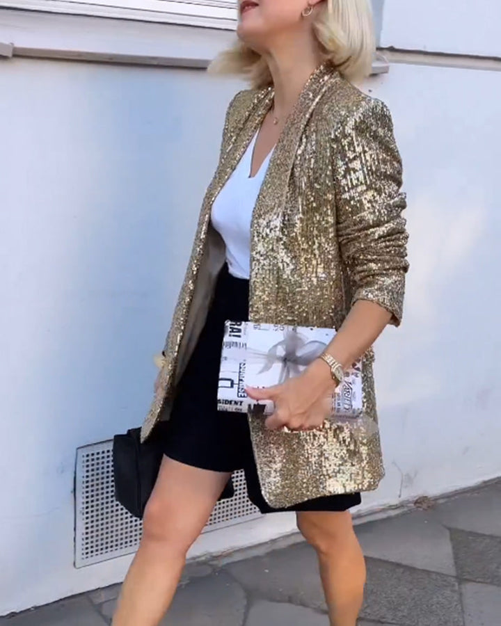 Gold Glitter Sequin Jacket for Women