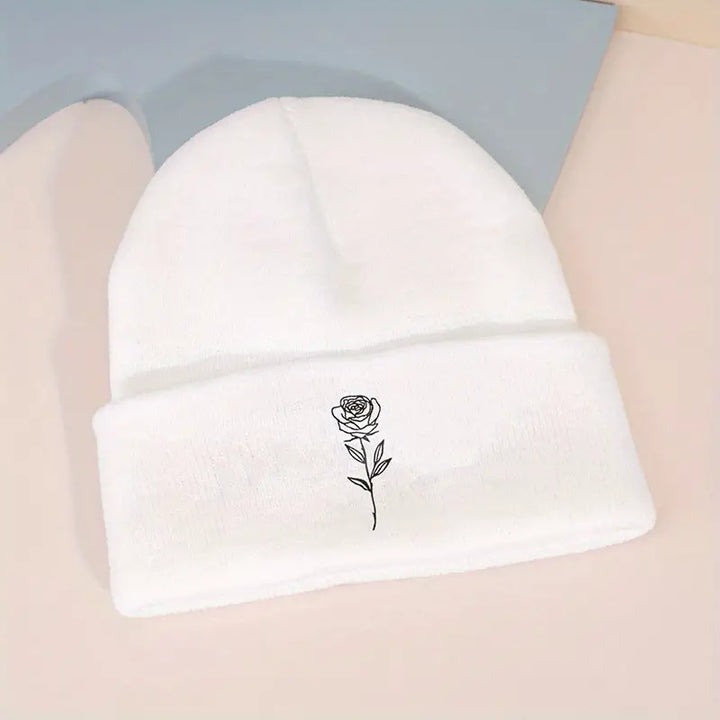 Casually winter cap with rose print for men