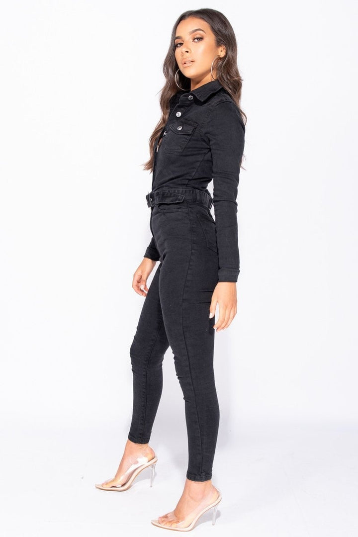 Women's dark grey denim jumpsuit