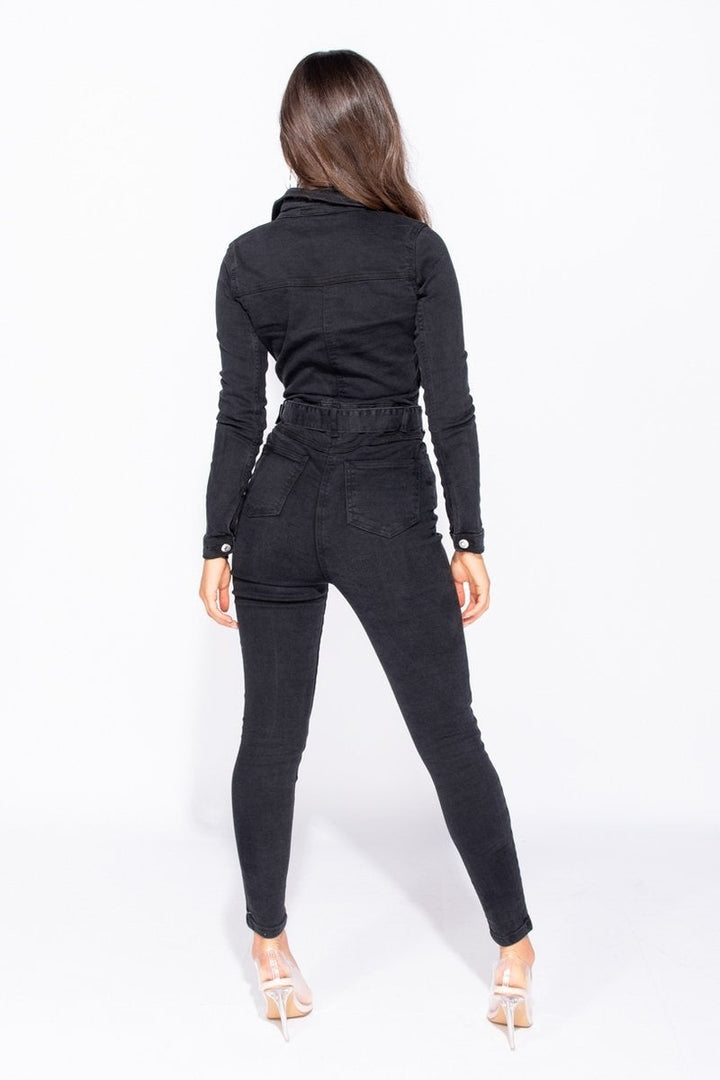 Women's dark grey denim jumpsuit