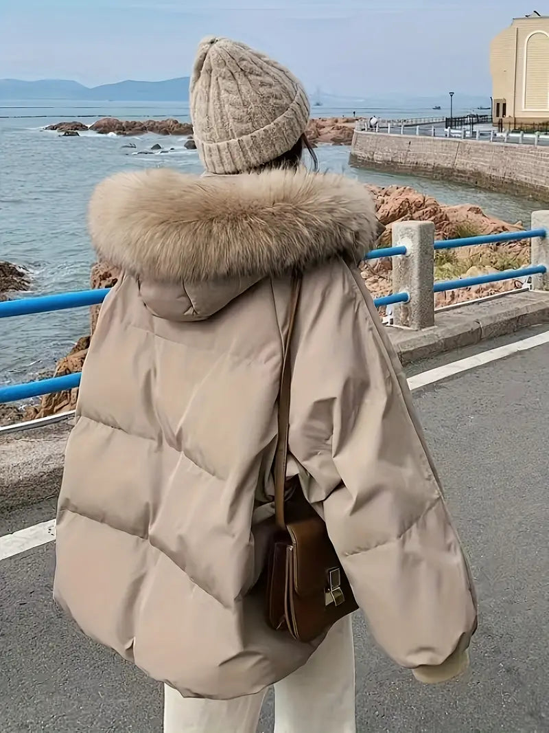 Women's oversized winter coat with fur collar