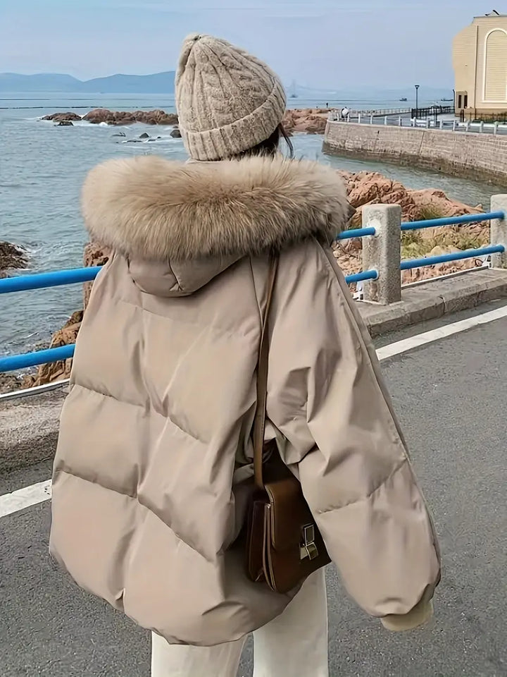 Women's oversized winter coat with fur collar