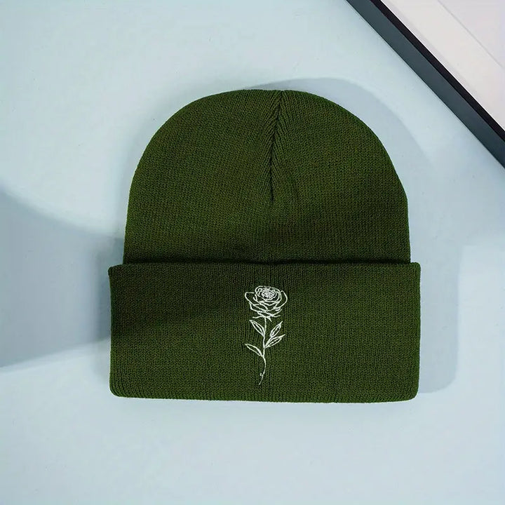 Casually winter cap with rose print for men