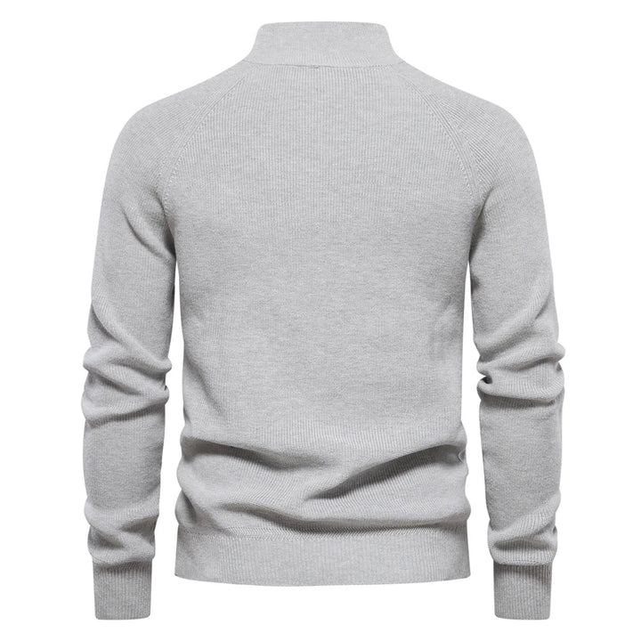 Quarter-Zip Quilted Ribbed Knit Sweater