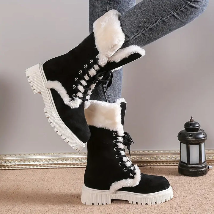 Stylish winter boots with faux fur for women