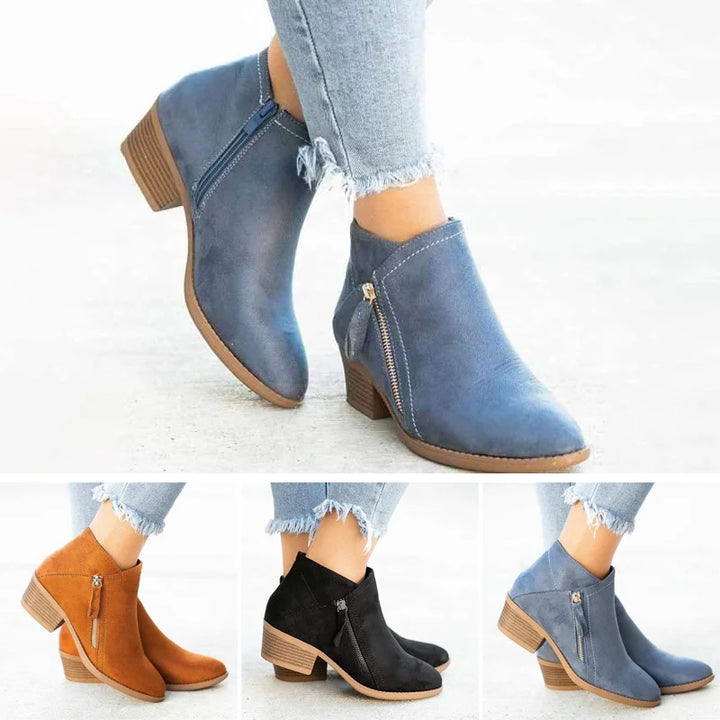 Leather boots for ladies with heel and side-zip