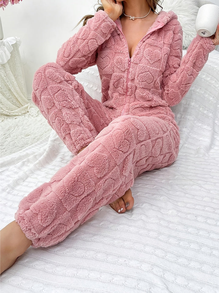 Comfortable hooded jumpsuit for women with hearts