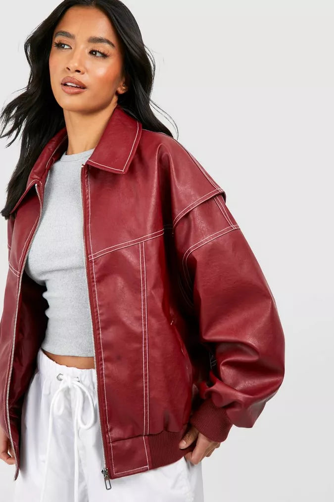 Women's leather bomber jacket