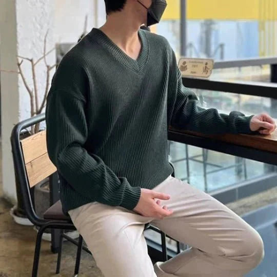 Knitted Men's Sweater with V-Neck