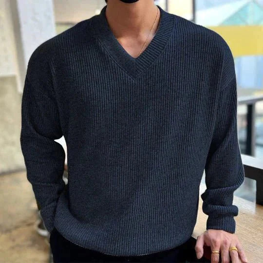 Knitted Men's Sweater with V-Neck