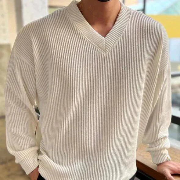 Knitted Men's Sweater with V-Neck