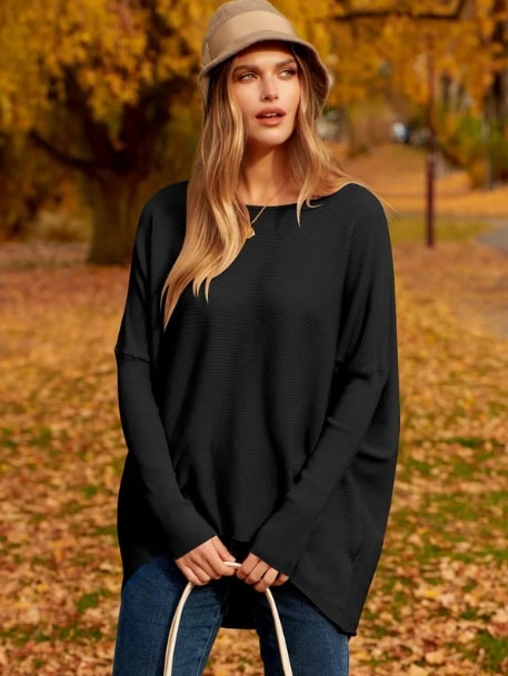 Knitted Women's Sweater With Oversized Dolman Sleeves