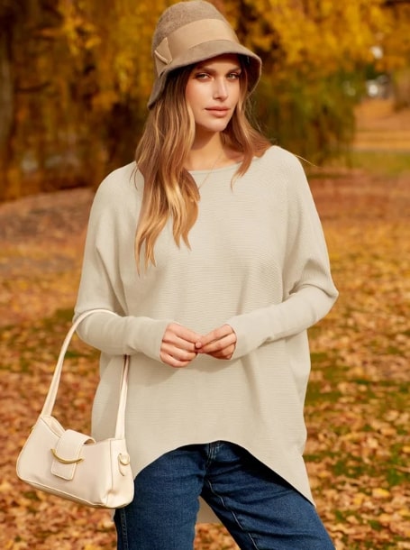 Knitted Women's Sweater With Oversized Dolman Sleeves