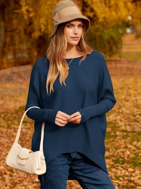 Knitted Women's Sweater With Oversized Dolman Sleeves