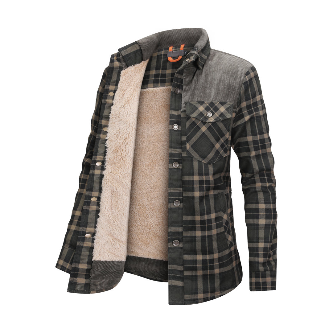 Checked button jacket with fleece inside for women