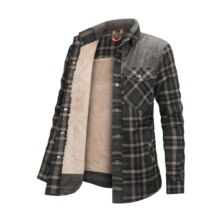 Checked button jacket with fleece inside for women