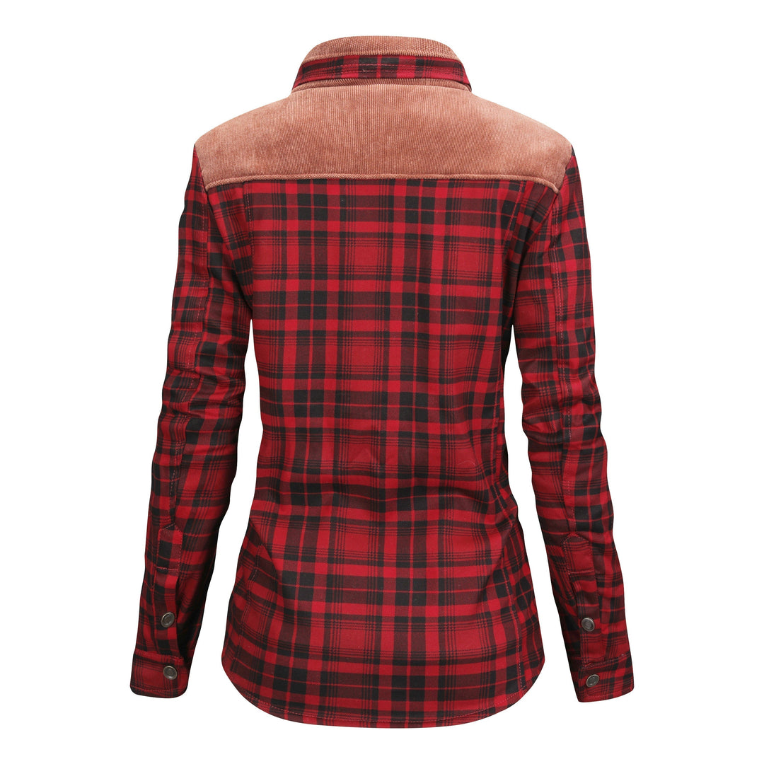 Checked button jacket with fleece inside for women