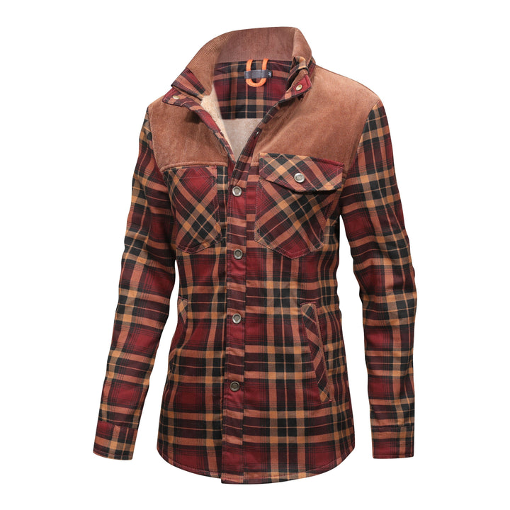 Checked button jacket with fleece inside for women