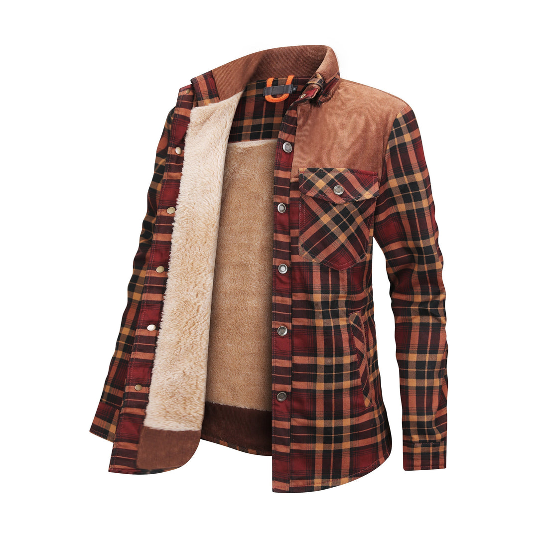 Checked button jacket with fleece inside for women