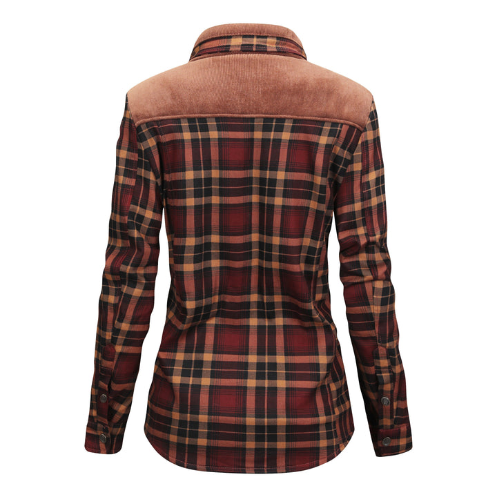 Checked button jacket with fleece inside for women