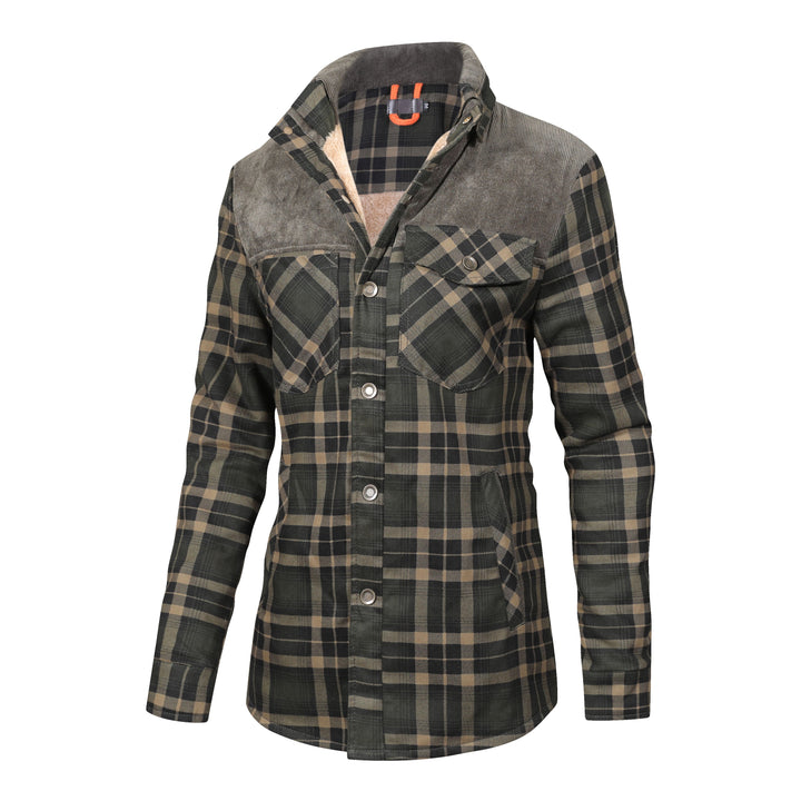 Checked button jacket with fleece inside for women