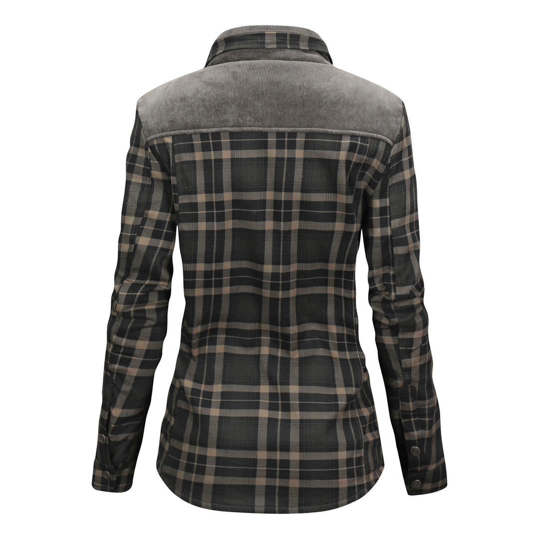 Checked button jacket with fleece inside for women