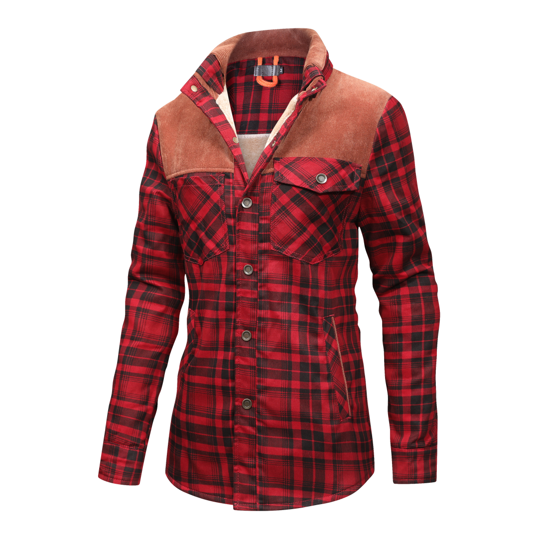 Checked button jacket with fleece inside for women