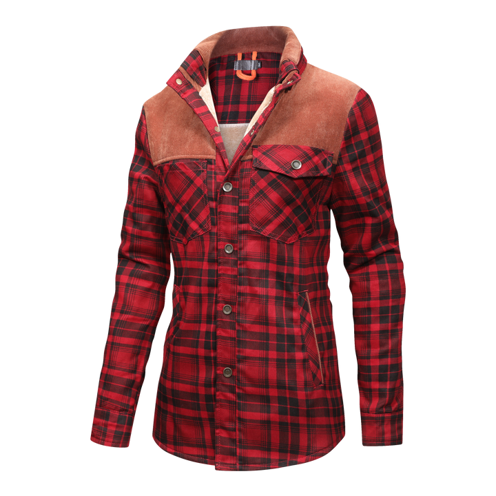 Checked button jacket with fleece inside for women