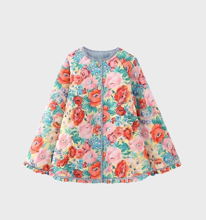 Women's casual jacket with floral print, pockets and open front