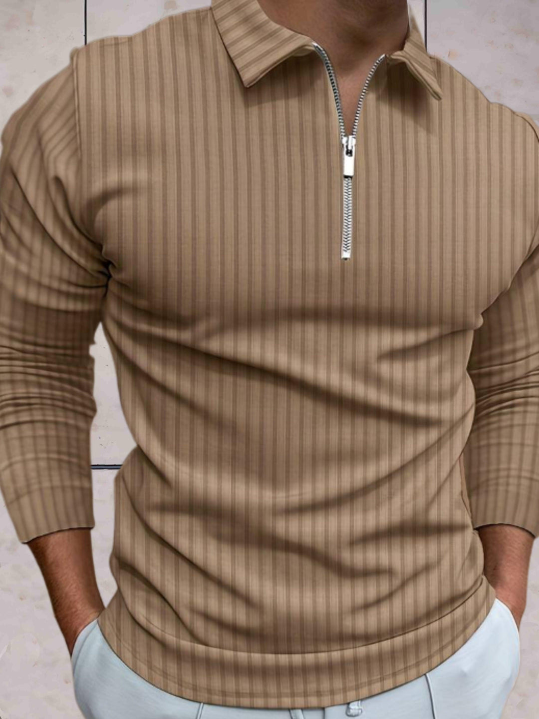 Winter Warm Sweater with Zipper and Collar for Men