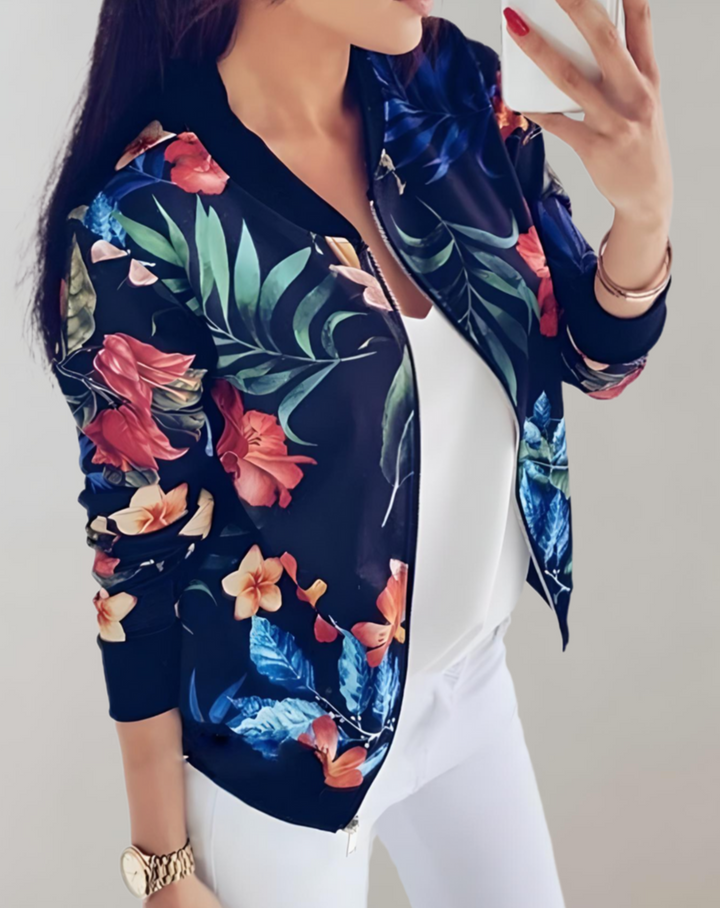 Women's short-sleeved jacket with floral print