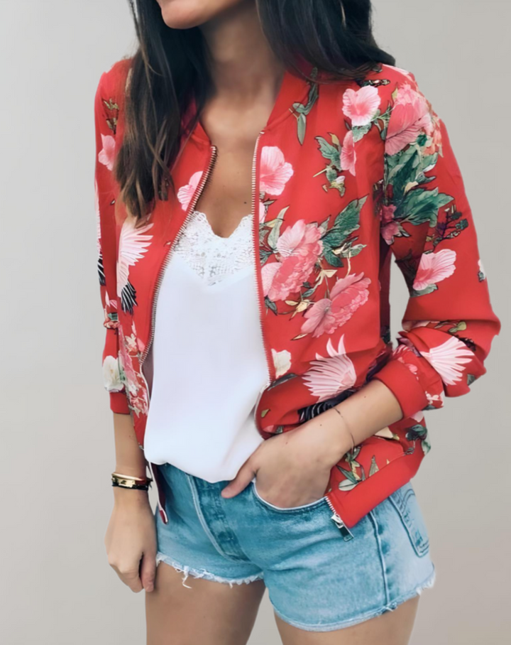 Women's short-sleeved jacket with floral print